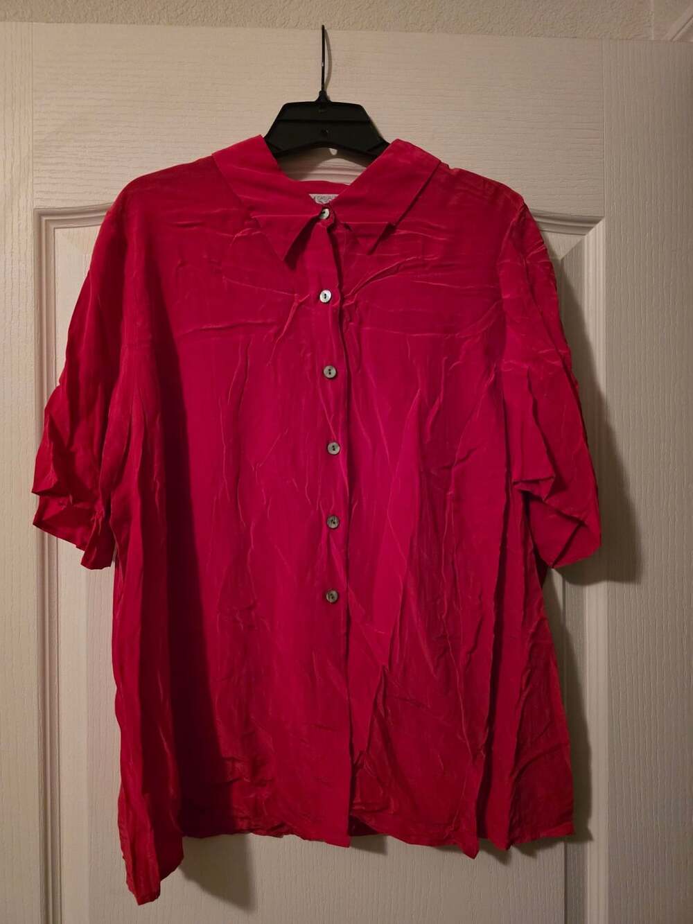 Casual Corner Annex Woman Blouse Size 16W Red Silk Button Up Shirt